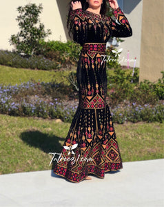 Black Stunning Mermaid Multicolored Embroidery Velvet Thoub