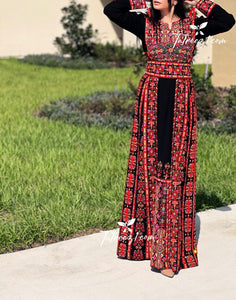 Red Tatreez Stunning Traditional Embroidered Palestinian Fellahi Thobe