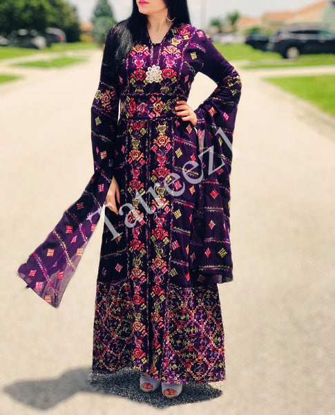 Modest Draped Sleeve flowers Embroidery 2 PC Dress – Tatreez1