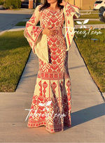 Load image into Gallery viewer, Cream Luxury Mermaid Red Embroidery Velvet Thoub
