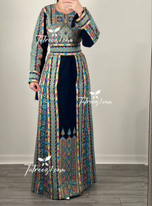 Navy Delicate Malacca with Stone Embroidery Thobe