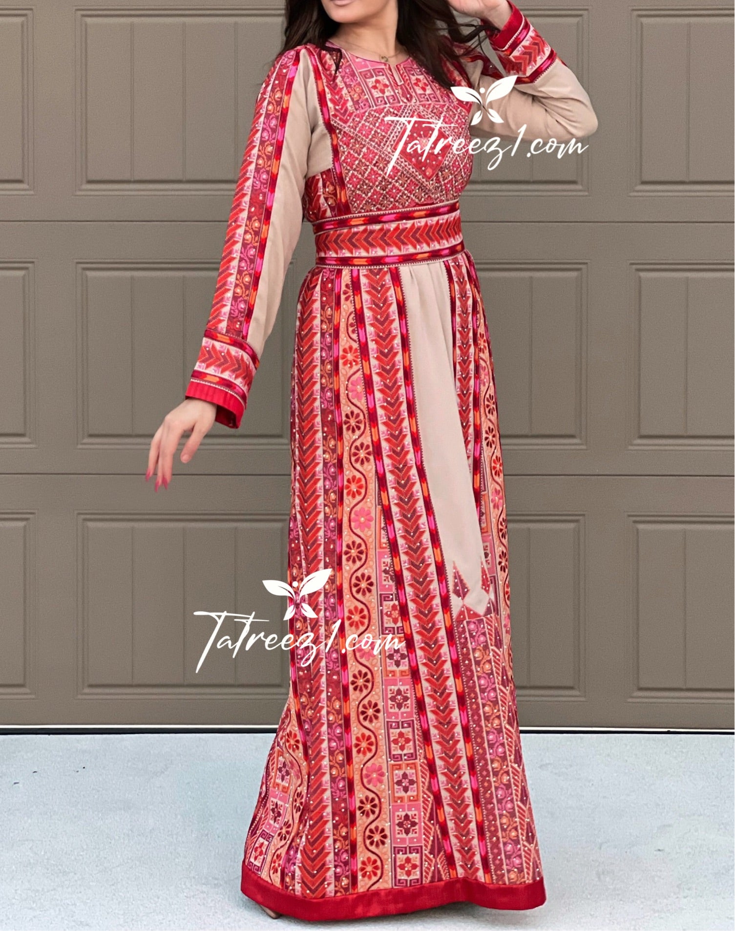 Cappuccino Multicolor Delicate Malacca with Kashmir Stone Embroidery Thobe with Reversible Belt