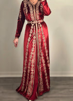 Load image into Gallery viewer, Silk Velvet Selection 2 pieces Moroccan Embroidery stone caftan
