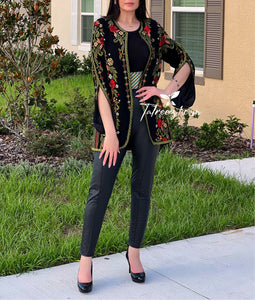 Stunning Long Jacket Red Flowers Embroidery