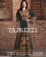 Load image into Gallery viewer, New Collections Green Embroidered Thobe Jordanian Palestinian Thoub Dress
