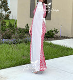 Load image into Gallery viewer, White &amp; Red Stunning  One Shoulder Fully Embroidery Long Dress
