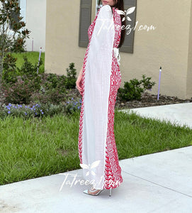 White & Red Stunning  One Shoulder Fully Embroidery Long Dress