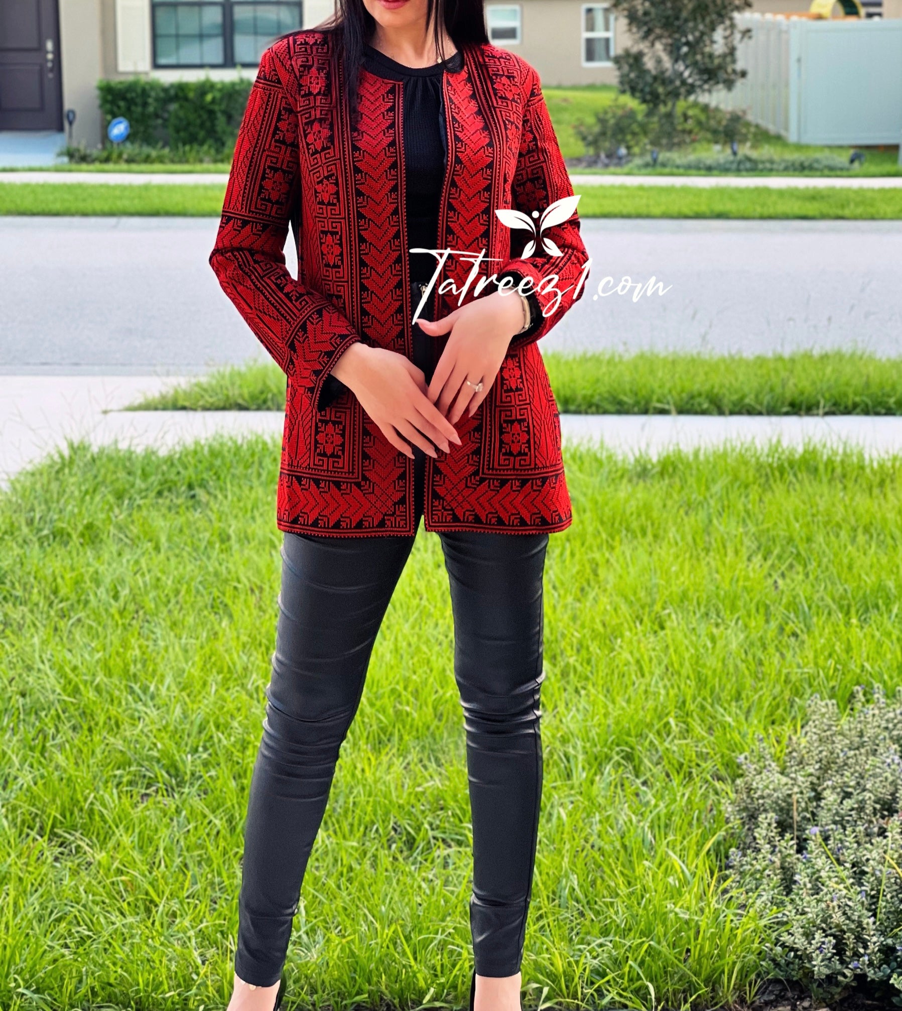 Stunning Red Long Jacket Embroidery