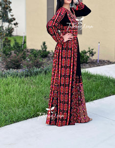 Red Tatreez Stunning Traditional Embroidered Palestinian Fellahi Thobe