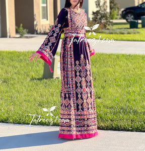 Purple With Reversible Belt Embroidered Palestinian Fellahi Thobe