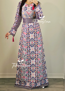 Purple Kashmir Sleeve Stoned Fully  Embroidery Thobe with Reversible Belt