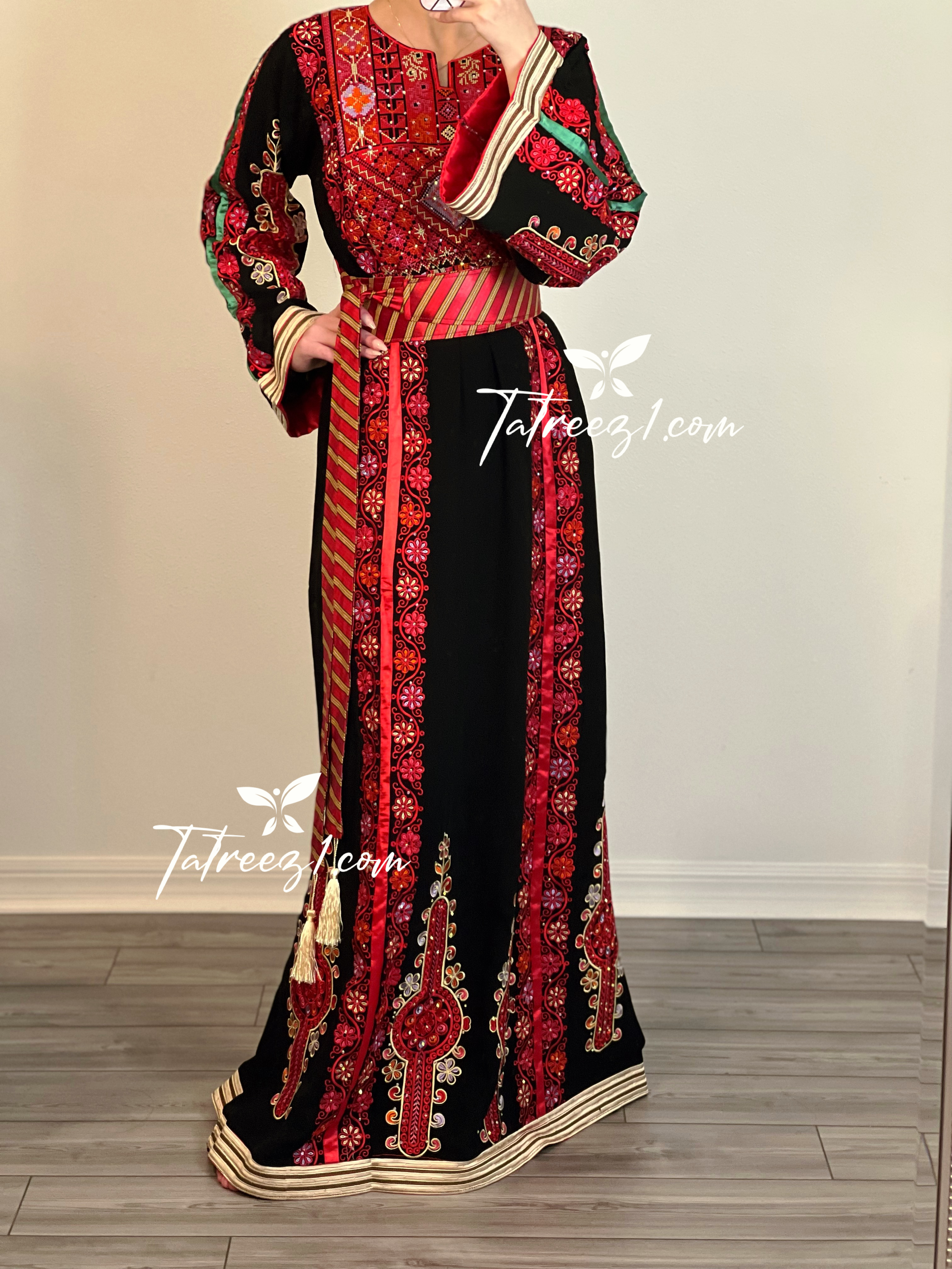 Red & Black Stylish Beautiful Palestinian Embroidery