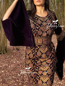 Purple Luxury Mermaid Gold Embroidery Velvet Thoub