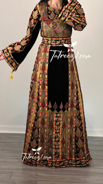 Load image into Gallery viewer, New Collections Gold Embroidery Elegant Velvet Palestinian Thoub
