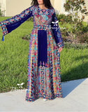 New Collections Blue Embroidery Elegant Velvet Palestinian Thoub