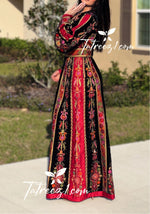 Load image into Gallery viewer, Black Velvet Malacca  Embroidered Palestinian Fellahi Thobe
