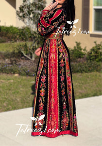 Black Velvet Malacca  Embroidered Palestinian Fellahi Thobe