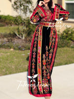 Load image into Gallery viewer, Black Velvet Malacca  Embroidered Palestinian Fellahi Thobe
