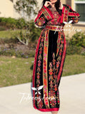 Black Velvet Malacca Red Embroidered Palestinian Fellahi Thobe