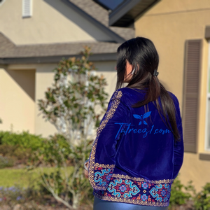 Velvet Royal Blue Short jacket Embroidery with brilliant hues