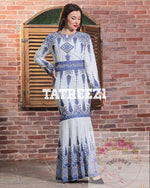 Load image into Gallery viewer, Elegant Stone Embroidery With Blue &amp; White Long Maxi Dress
