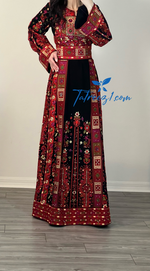 Load image into Gallery viewer, Velvet Red/Black Malakh High Quality Stone Embroidery Thobe
