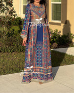 Charger l&#39;image dans la galerie, Stunning Blue Traditional Embroidery Thoub Stone Wide Sleeve Elegant
