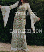 Charger l&#39;image dans la galerie, Miss Princess Off White With Green Embroidery Long Thoub Dress
