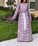 Load image into Gallery viewer, Purple Embroidery Stunning Kashmir Sleeve with Reversible Belt Stone Thobe
