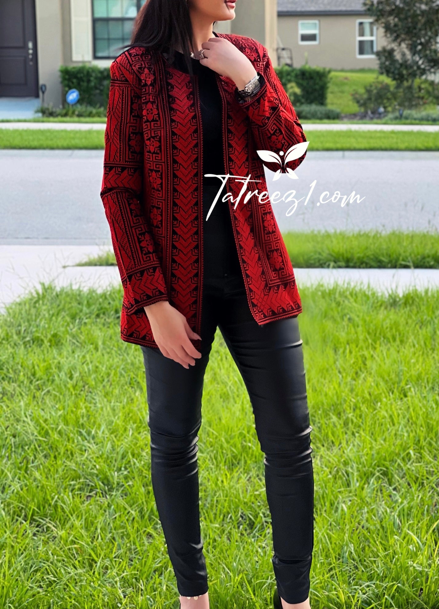 Stunning Red Long Jacket Embroidery