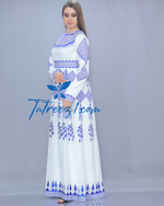 Load image into Gallery viewer, Stunning Chiffon White&amp; Blue Embroidery Long Maxi Thoub
