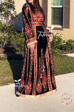 Load image into Gallery viewer, The New Black Velvet Malacca Embroidered Palestinian Fellahi Thobe
