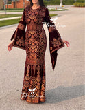 Maroon Luxury Mermaid Embroidery Velvet Thoub