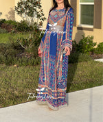 Load image into Gallery viewer, Stunning Blue Traditional Embroidery Thoub Stone Wide Sleeve Elegant
