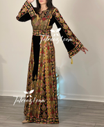 Load image into Gallery viewer, New Collections Gold Embroidery Elegant Velvet Palestinian Thoub
