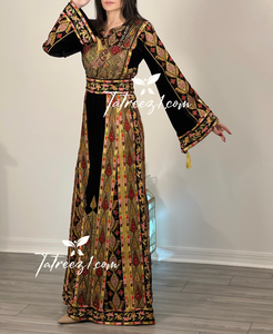 New Collections Gold Embroidery Elegant Velvet Palestinian Thoub