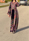 Purple Velvet Malacca Embroidered Palestinian Fellahi Thobe