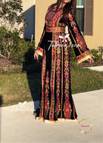 Load image into Gallery viewer, The New Black Velvet Malacca Embroidered Palestinian Fellahi Thobe
