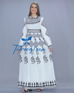 Charger l&#39;image dans la galerie, Stunning Chiffon White &amp; Black Embroidery Long Maxi Thoub
