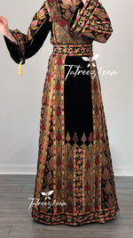 Load image into Gallery viewer, New Collections Gold Embroidery Elegant Velvet Palestinian Thoub
