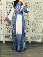 Load image into Gallery viewer, White/ Blue Astonishing Palstainen Embroidery Traditional Long Thoub
