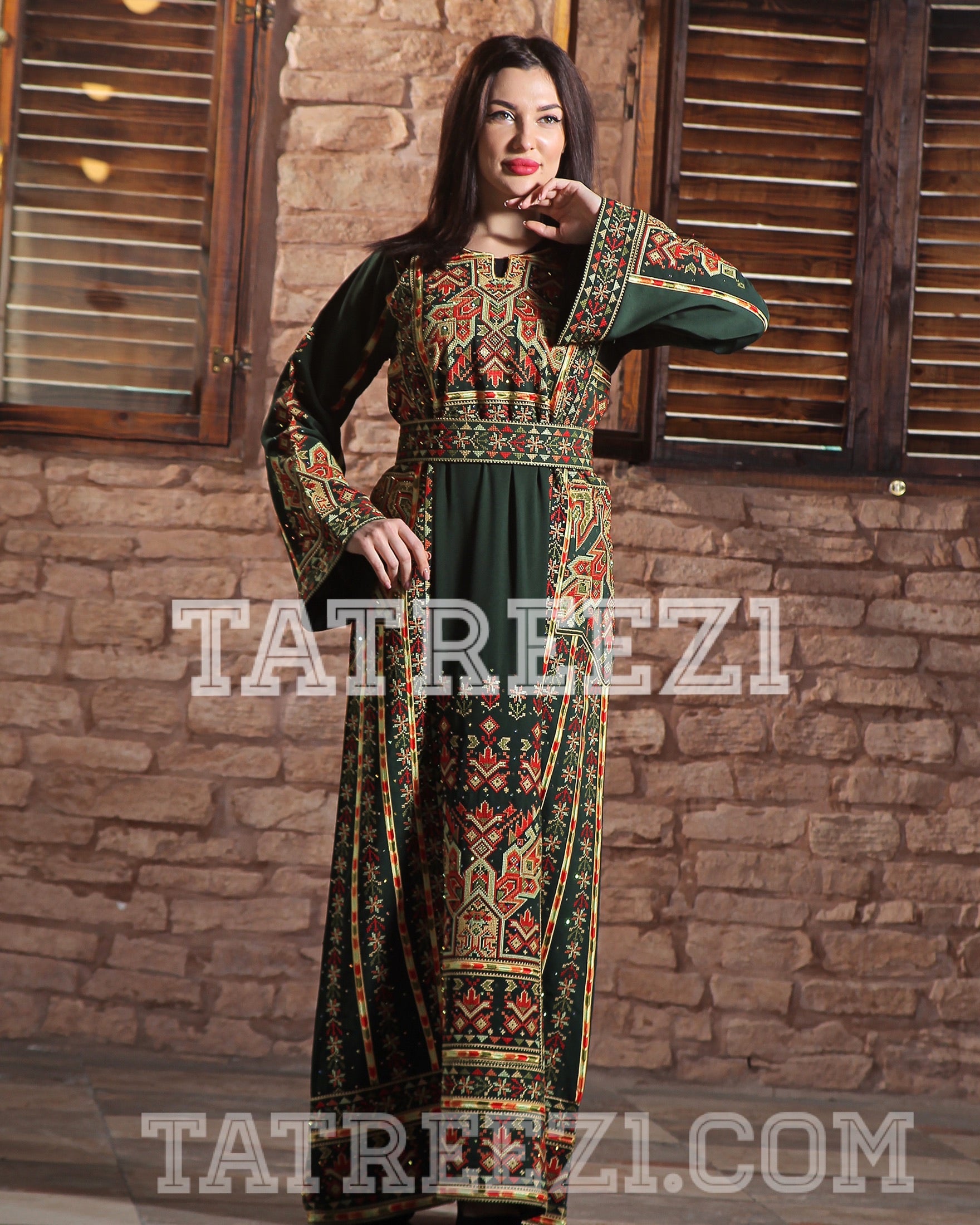 New Collections Green Embroidered Thobe Jordanian Palestinian Thoub Dress