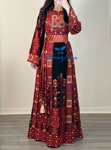 Velvet Red/Black Malakh High Quality Stone Embroidery Thobe