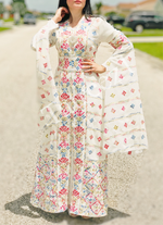 Load image into Gallery viewer, Modest Draped Sleeve flowers Embroidery 2 PC Dress
