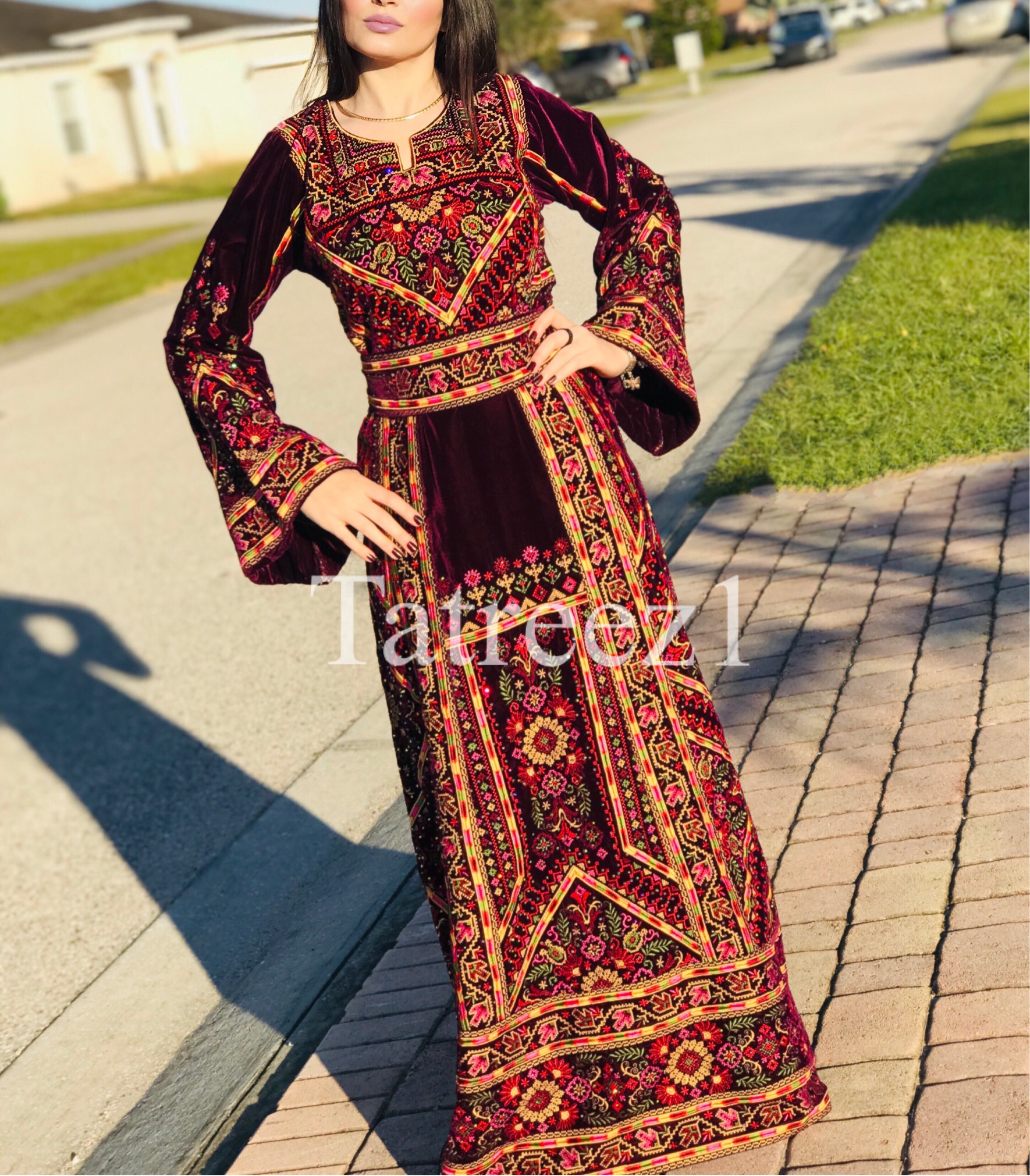 The Luxury Embroidery Elegant Velvet Palestinian Thoub