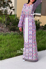 Load image into Gallery viewer, Purple Embroidery Stunning Kashmir Sleeve with Reversible Belt Stone Thobe
