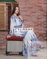 Load image into Gallery viewer, Elegant Stone Embroidery With Blue &amp; White Long Maxi Dress
