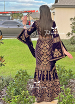 Load image into Gallery viewer, Purple Luxury Mermaid Gold Embroidery Velvet Thoub
