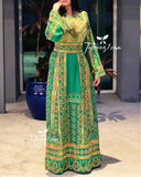Stunning Green Traditional Embroidery Thoub Stone Wide Sleeve Elegant