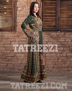 New Collections Green Embroidered Thobe Jordanian Palestinian Thoub Dress